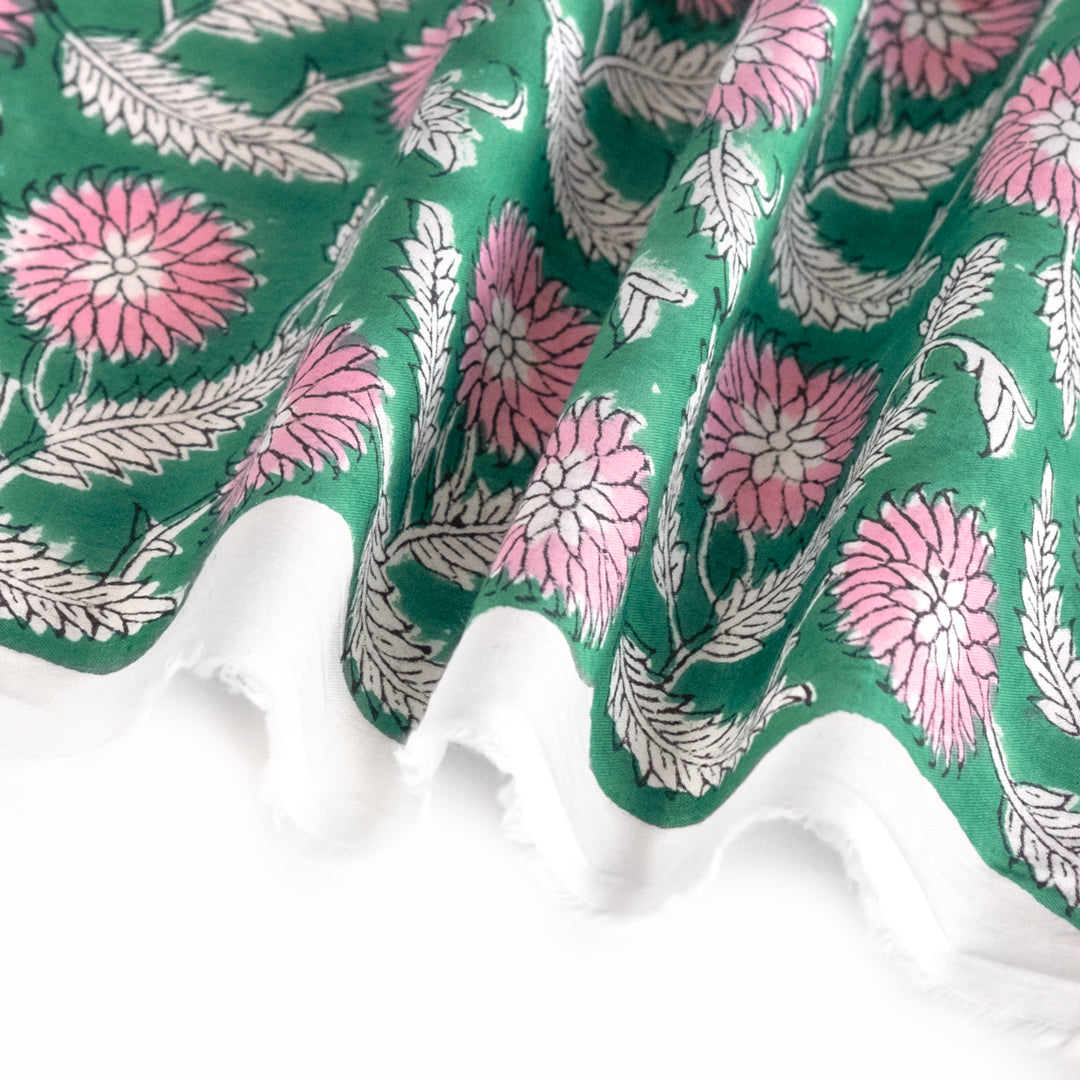 Tapestry Block Printed Organic Cotton Batiste - Green/Pink