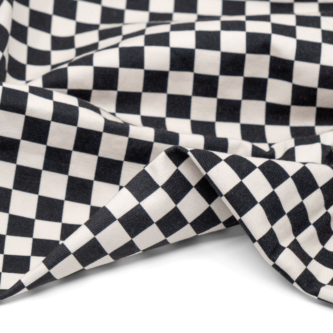 Checkerboard Printed Cotton Twill - Black/Ivory