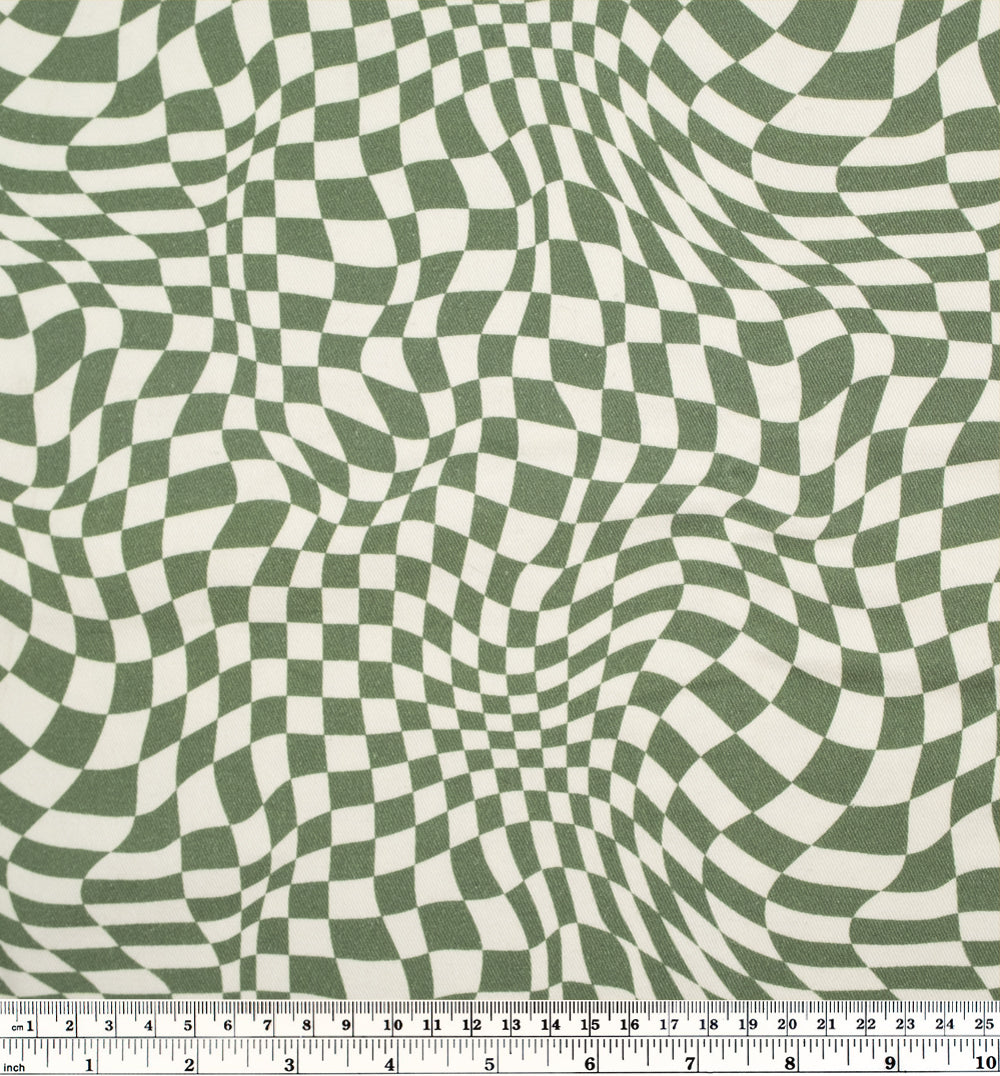 Magic Eye Printed Cotton Twill - Sage/Cream