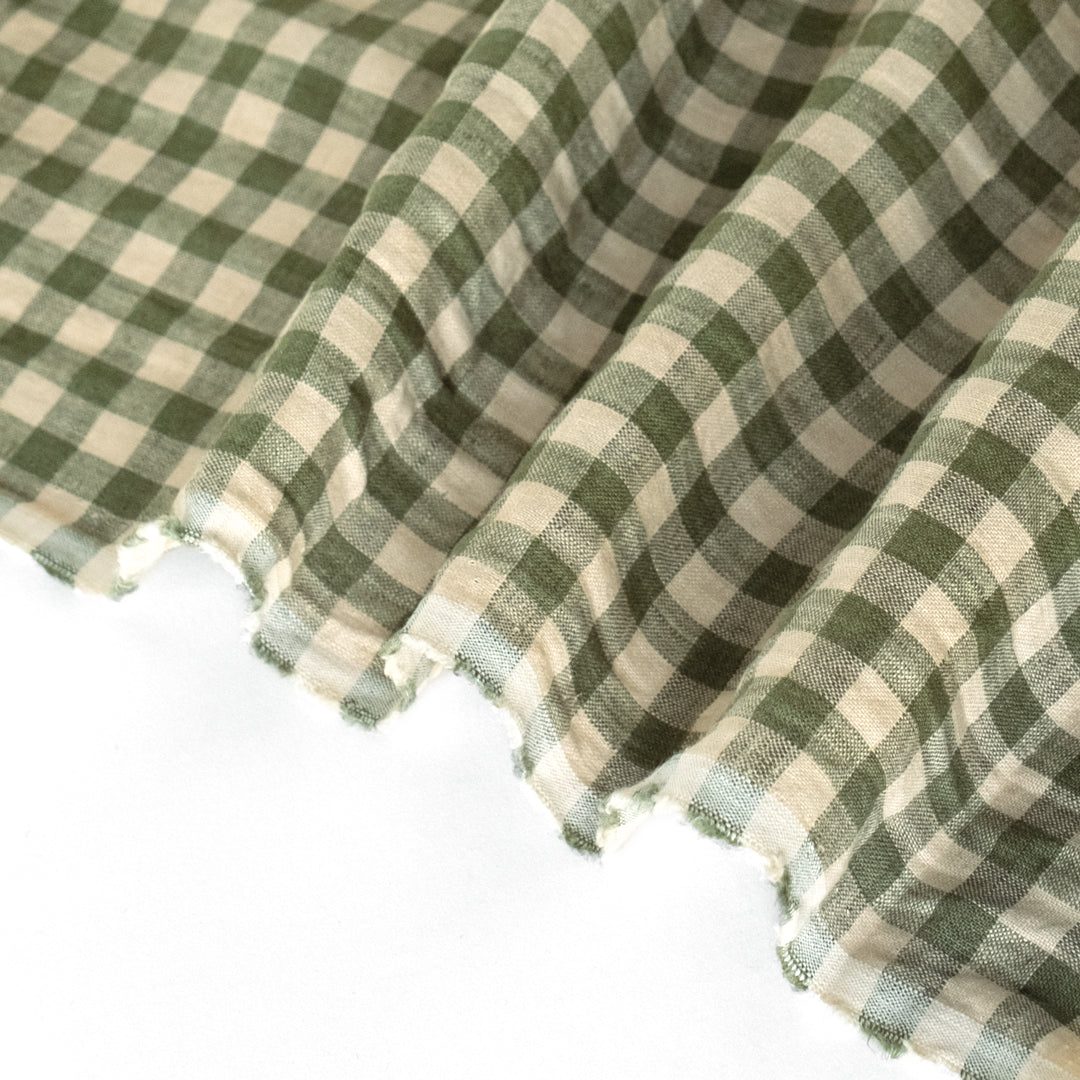 Gingham Soft Washed Linen - Basil