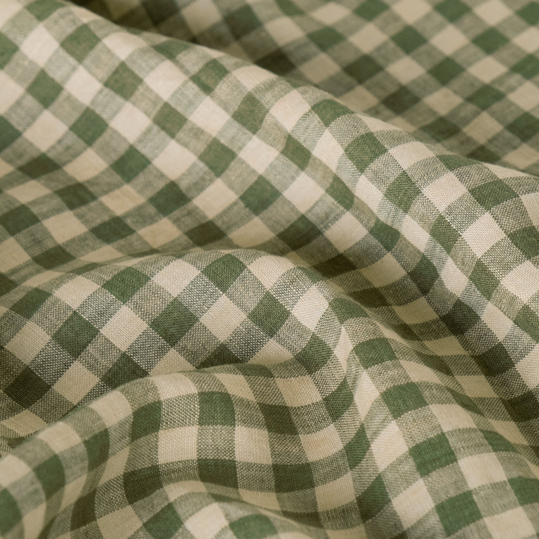 Gingham Soft Washed Linen - Basil