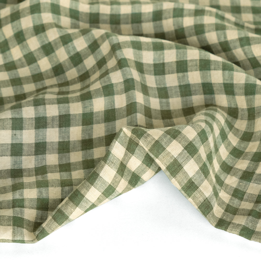 Gingham Soft Washed Linen - Basil