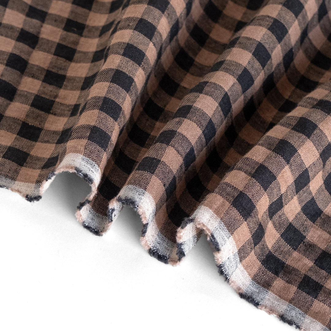 Gingham Soft Washed Linen - Nutmeg