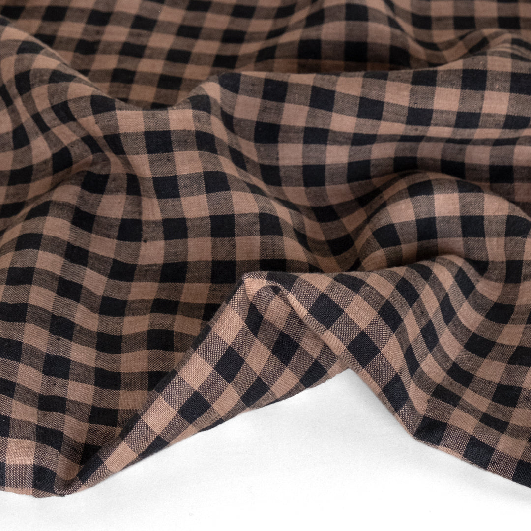 Gingham Soft Washed Linen - Nutmeg