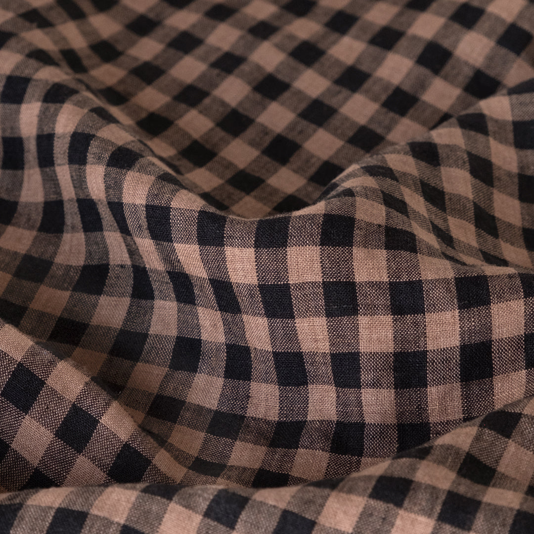 Gingham Soft Washed Linen - Nutmeg