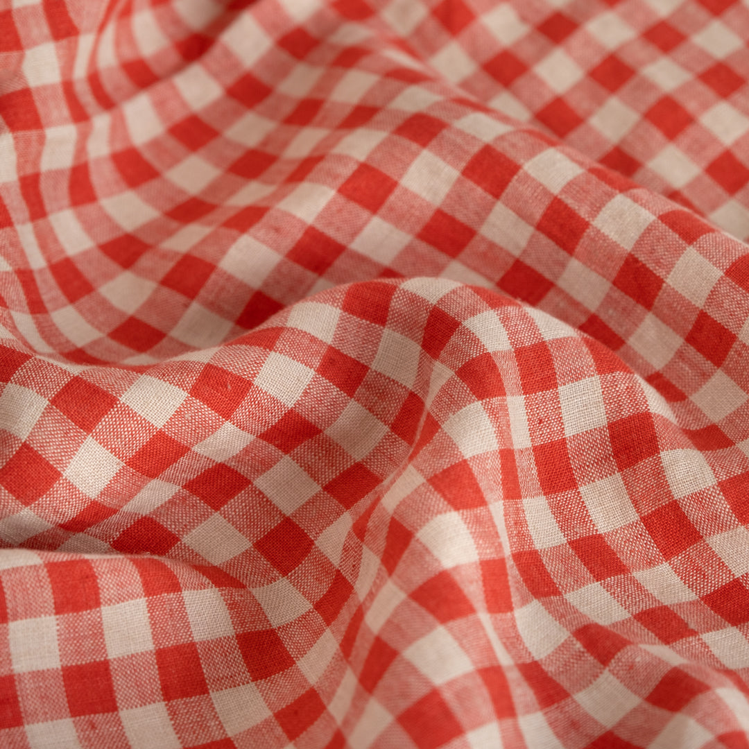 Gingham Soft Washed Linen - Strawberry