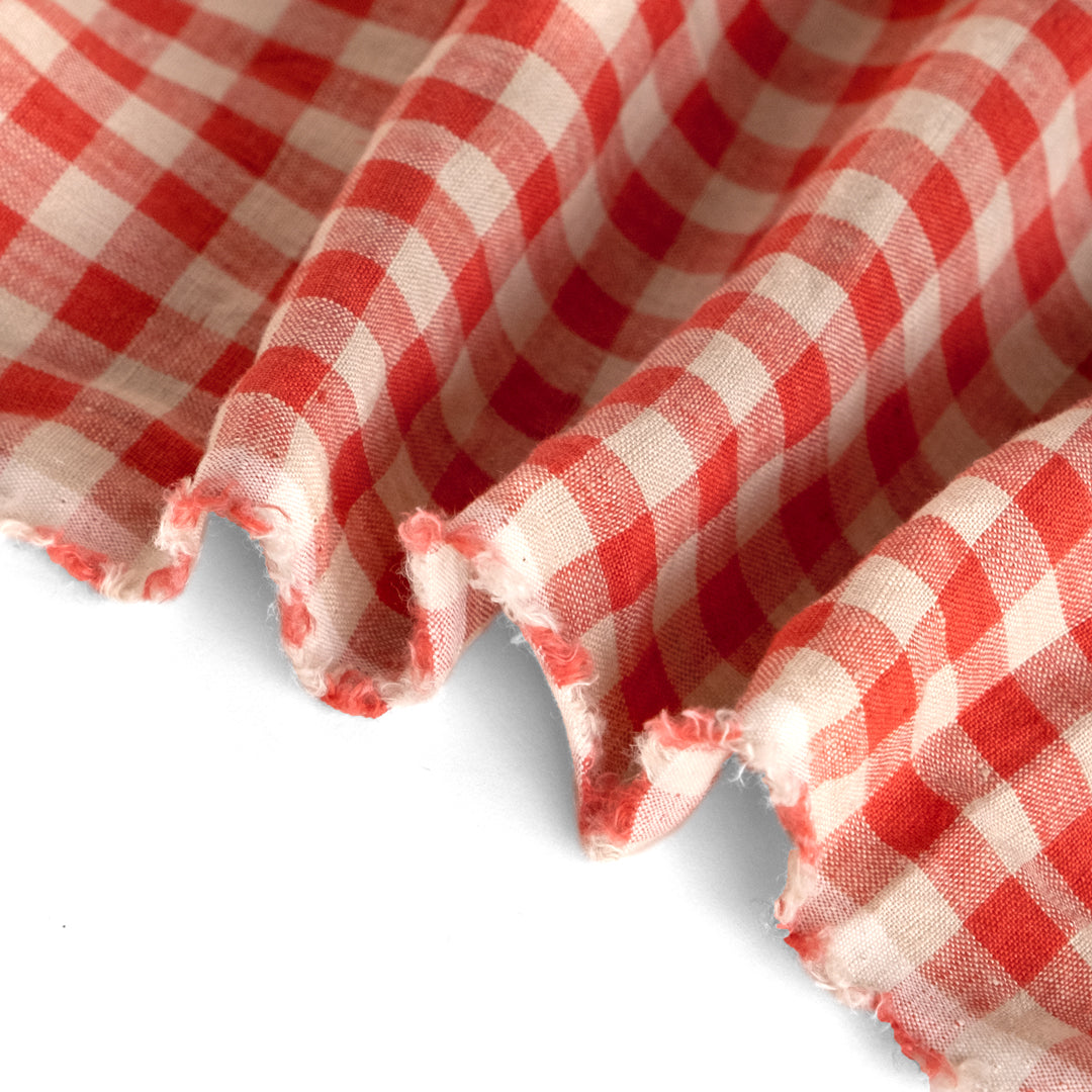 Gingham Soft Washed Linen - Strawberry