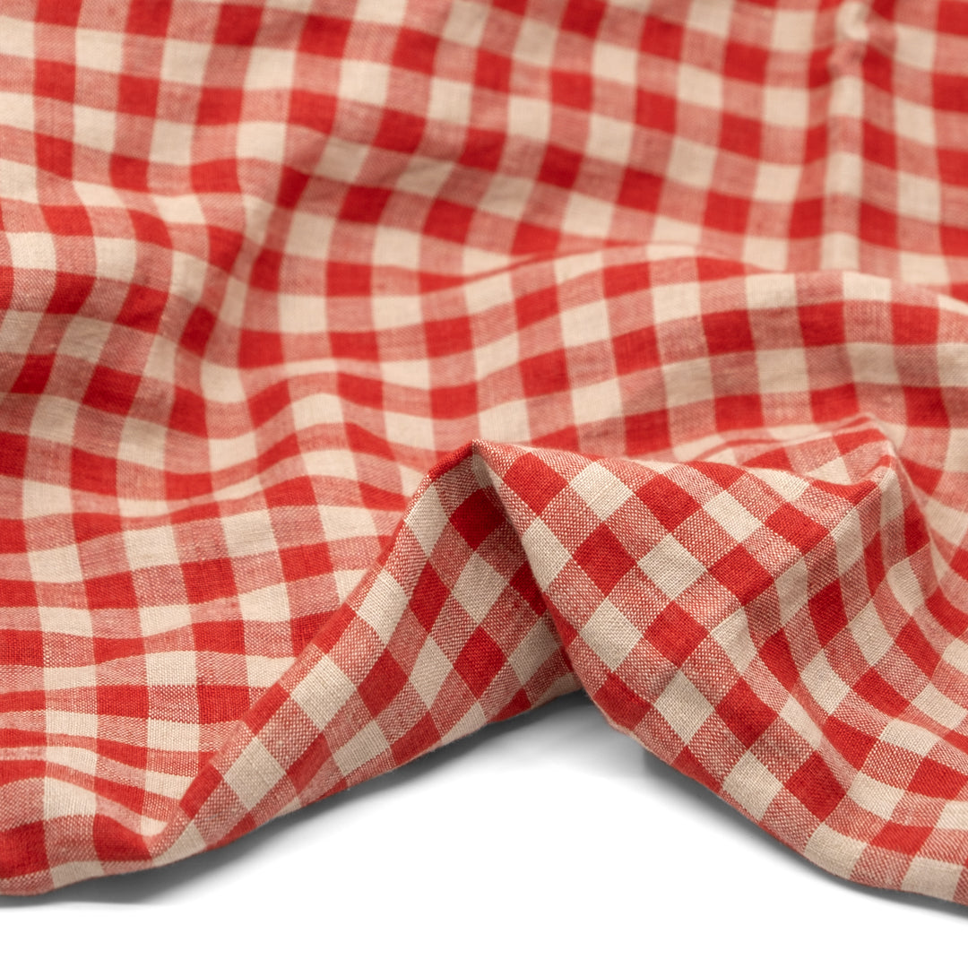 Gingham Soft Washed Linen - Strawberry