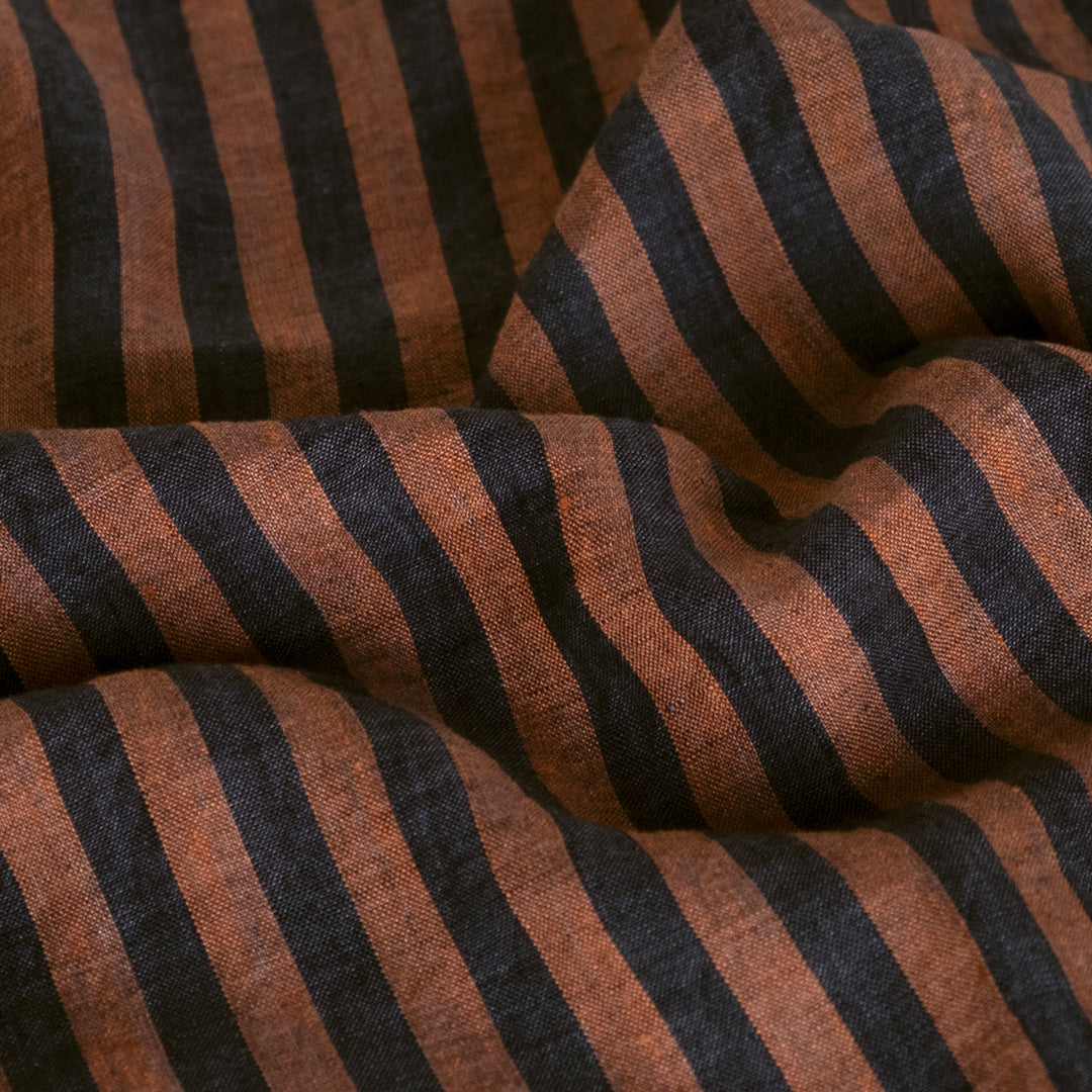 Wide Stripe Soft Washed Linen - Burnt Toffee