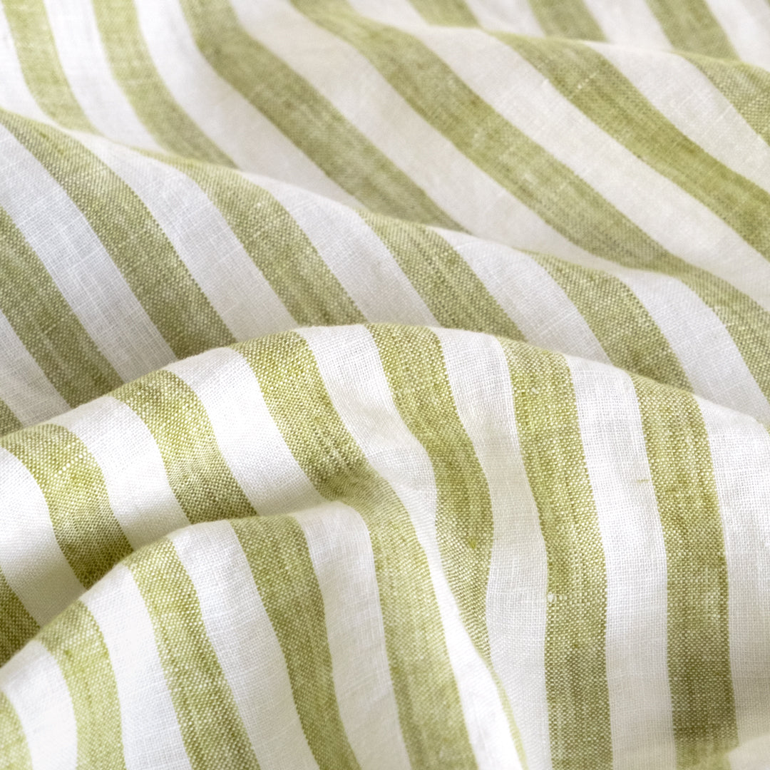 Wide Stripe Soft Washed Linen - Pistachio Cream