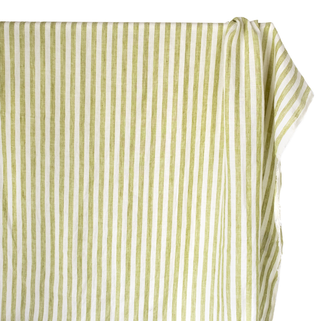 Wide Stripe Soft Washed Linen - Pistachio Cream