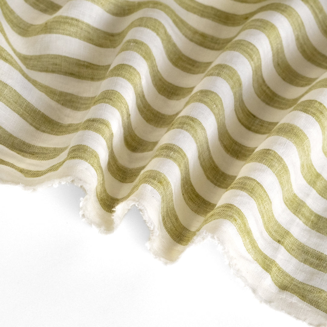 Wide Stripe Soft Washed Linen - Pistachio Cream