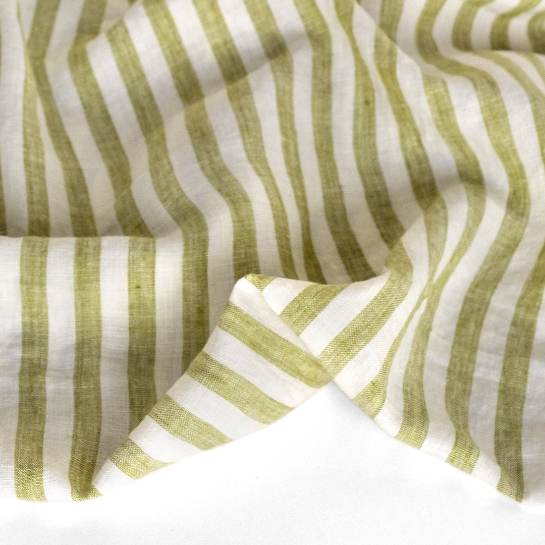 Wide Stripe Soft Washed Linen - Pistachio Cream