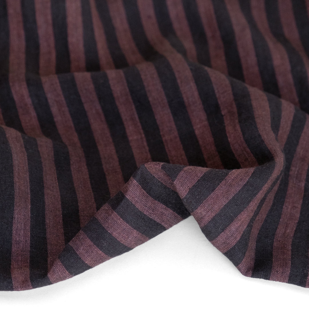 Wide Stripe Soft Washed Linen - Rum Raisin