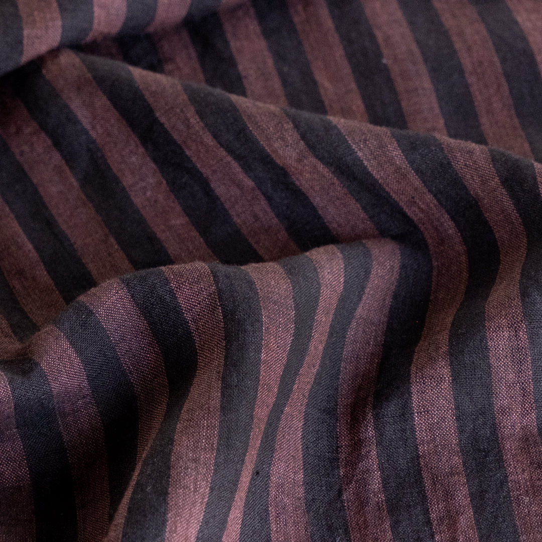 Wide Stripe Soft Washed Linen - Rum Raisin