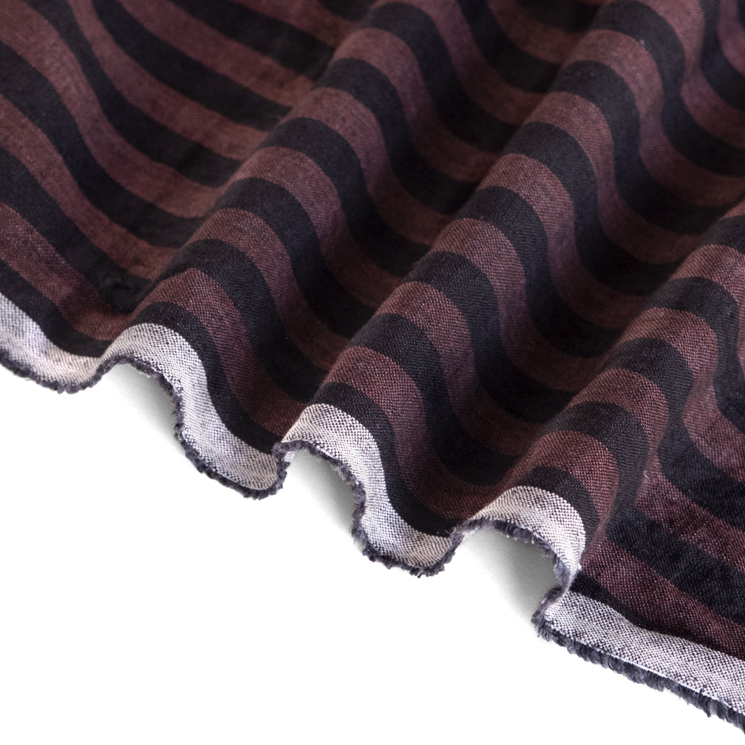 Wide Stripe Soft Washed Linen - Rum Raisin