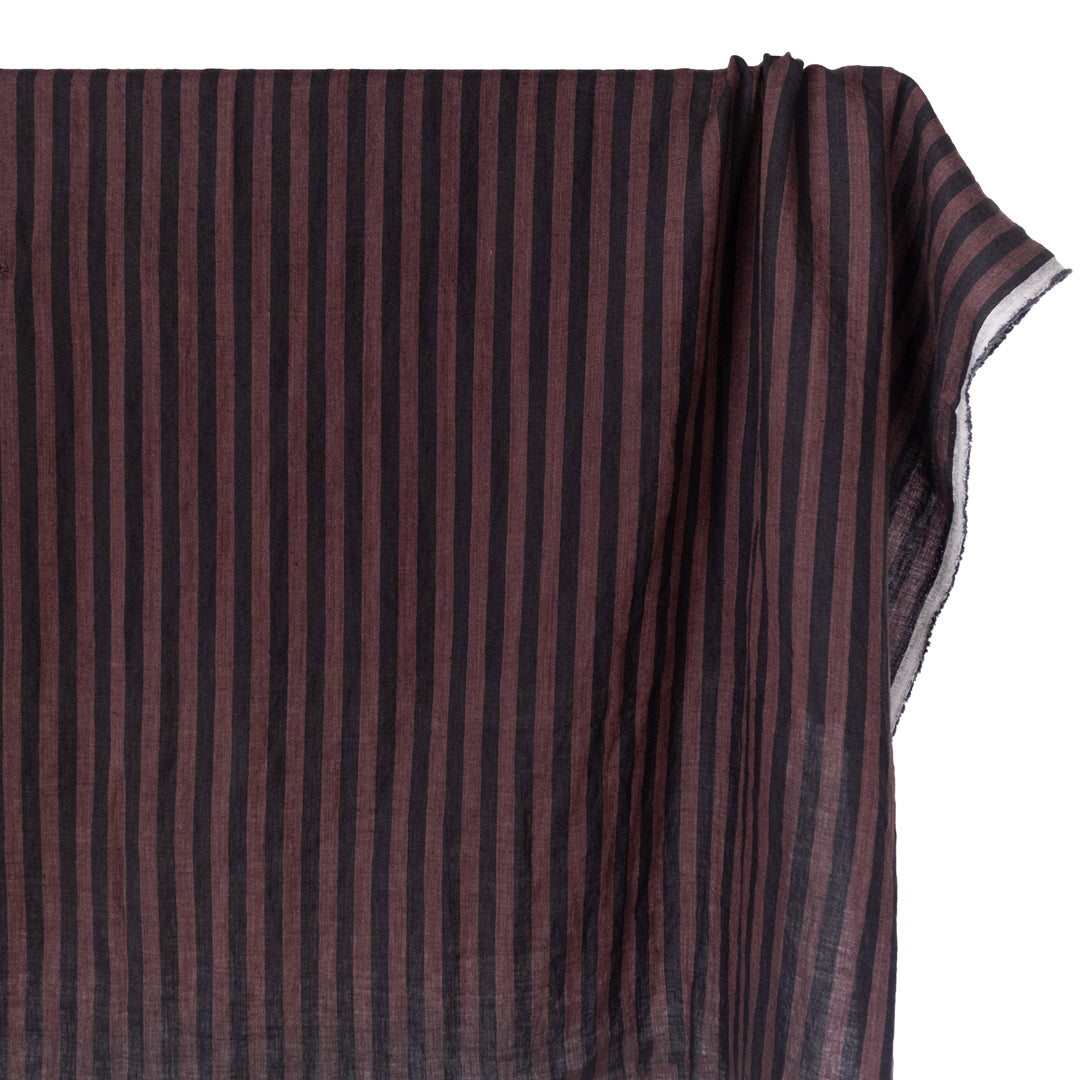Wide Stripe Soft Washed Linen - Rum Raisin