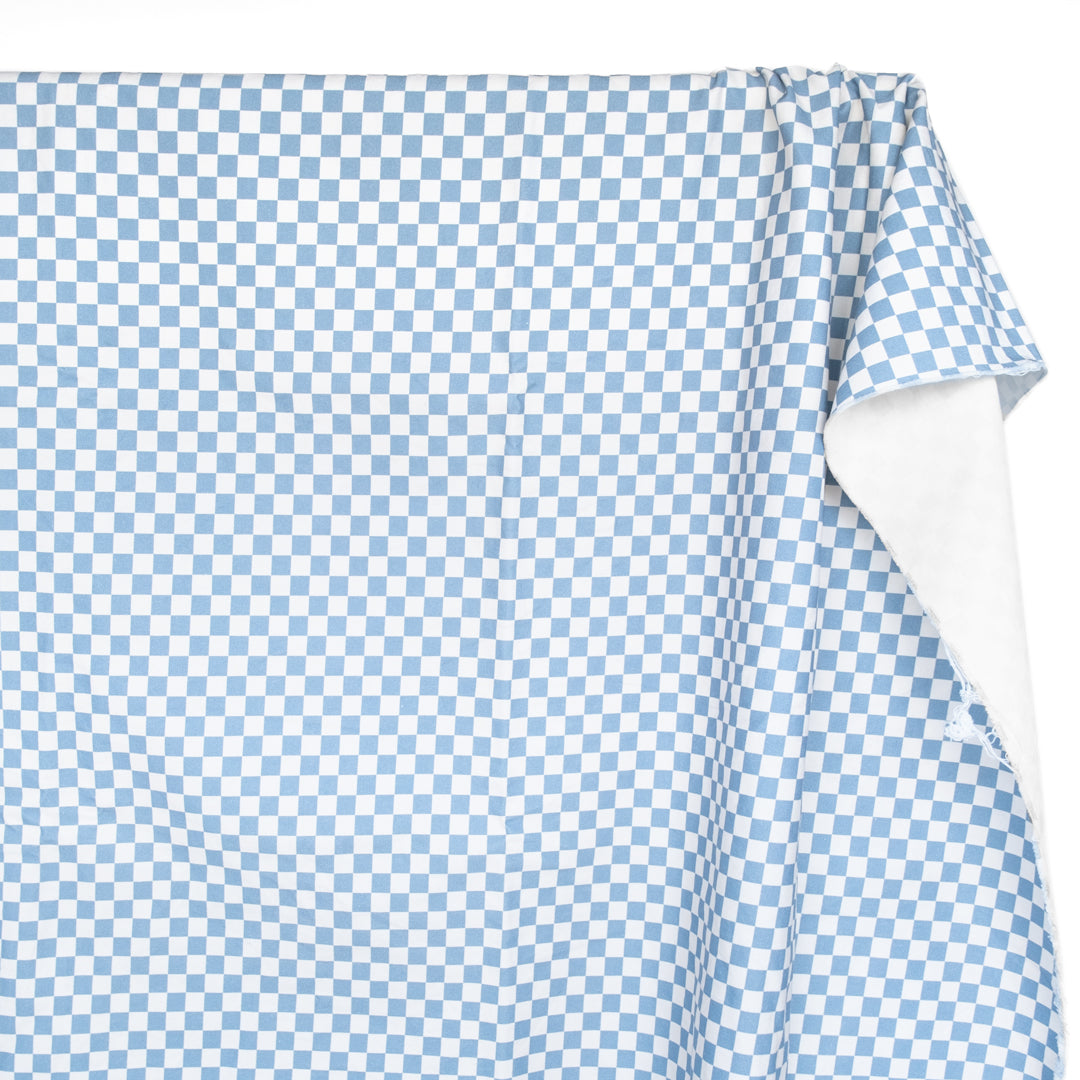 Checkerboard Printed Cotton Twill - Baby Blue/Ivory