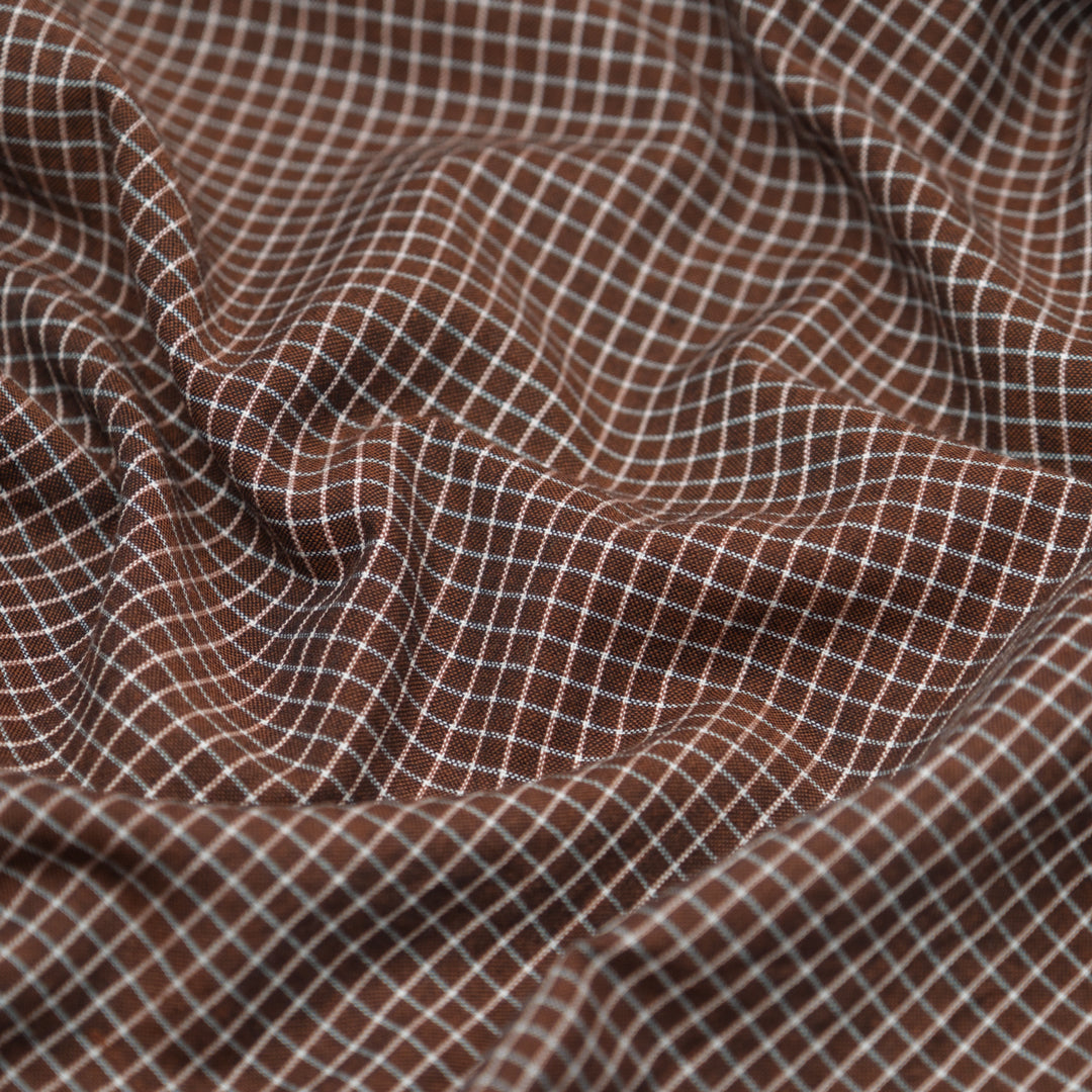 Mini Check Lightweight Handwoven Cotton - Cocoa | Blackbird Fabrics