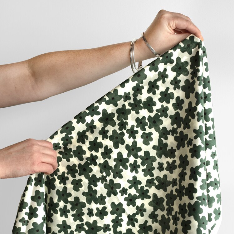 Floral Print Cotton Lawn - Pine/Ecru