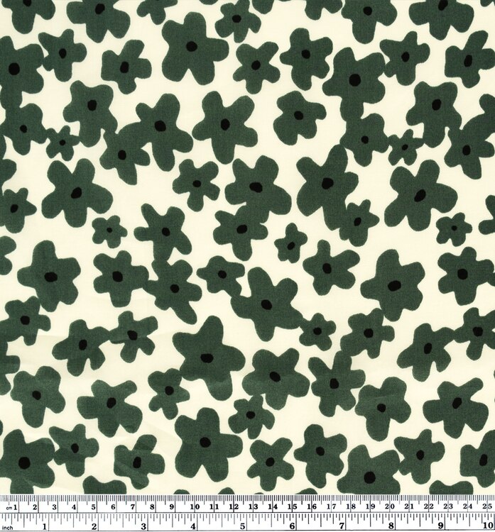 Floral Print Cotton Lawn - Pine/Ecru