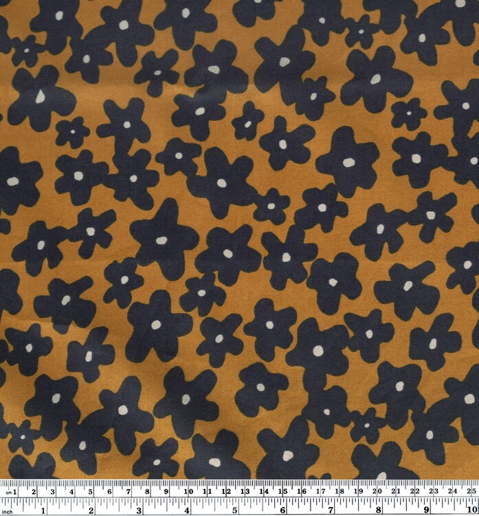 Floral Print Cotton Lawn - Navy/Ochre