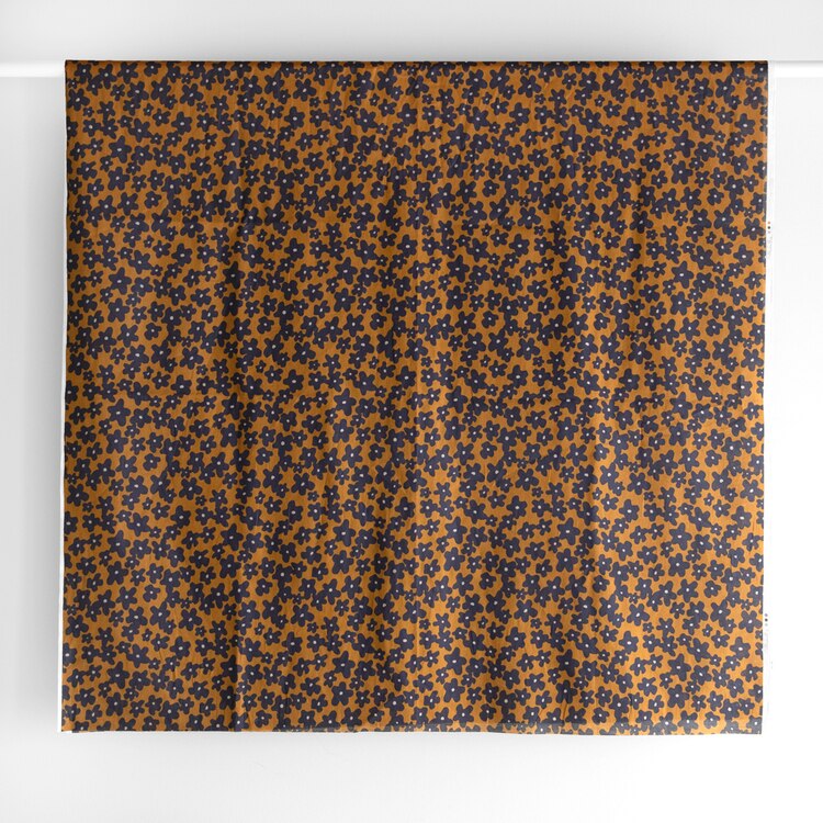 Floral Print Cotton Lawn - Navy/Ochre