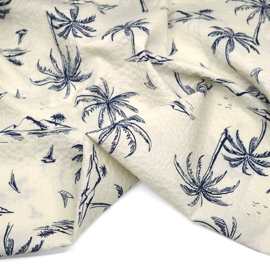 Cabana Views Crinkle Cotton - Ivory/Navy | Blackbird Fabrics