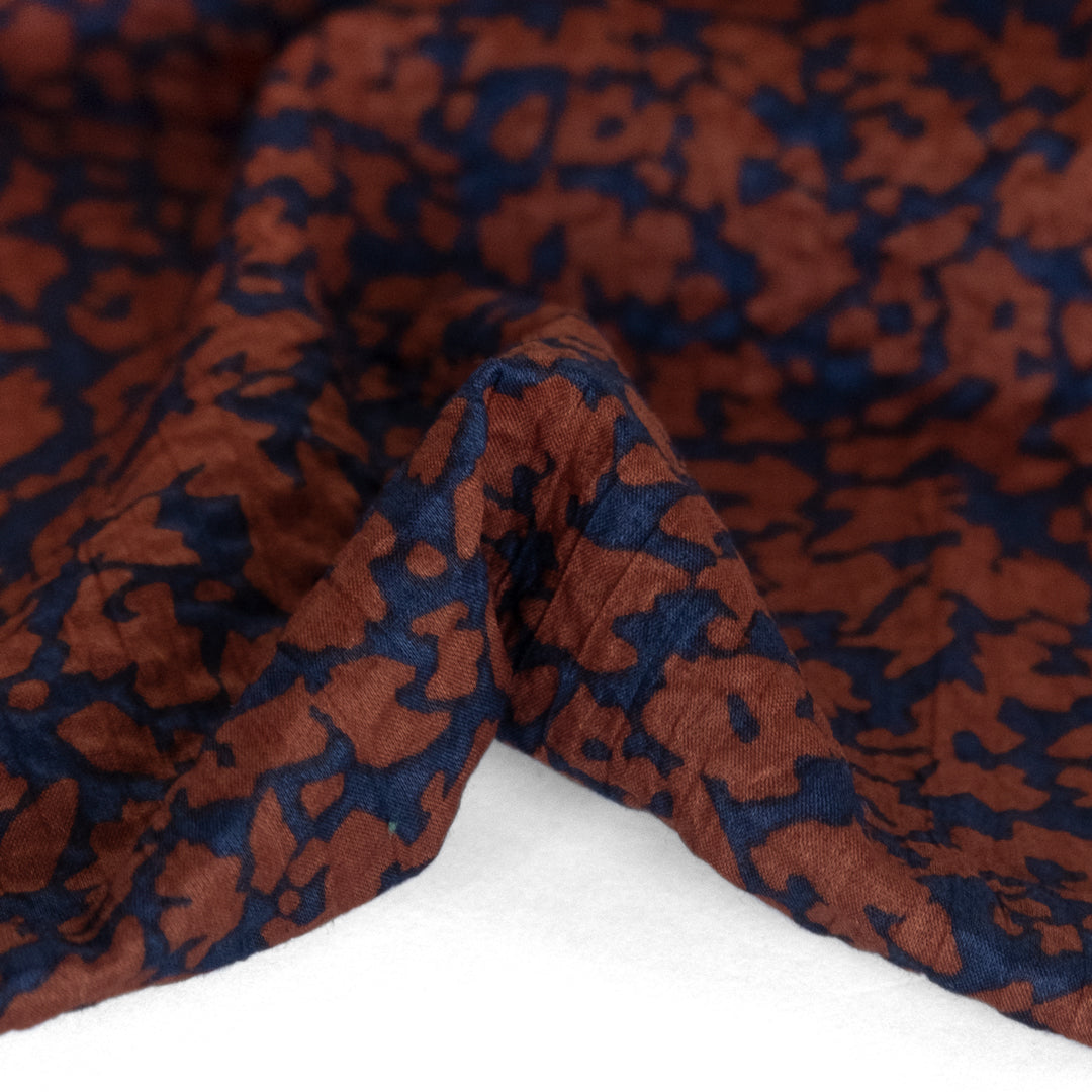 Animal Print Crinkle Cotton - Navy/Chocolate | Blackbird Fabrics