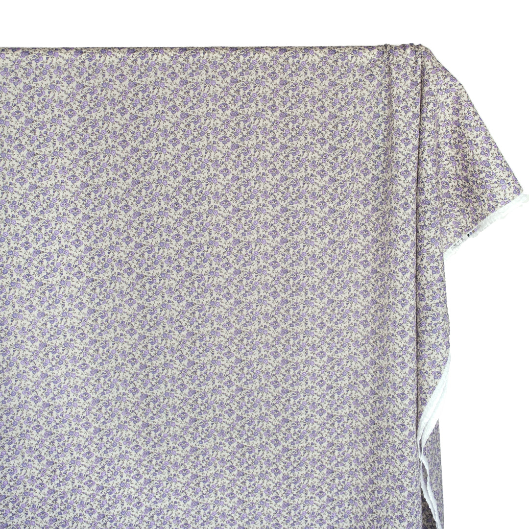 Prairie Floral Crinkle Cotton - Stone/Periwinkle | Blackbird Fabrics