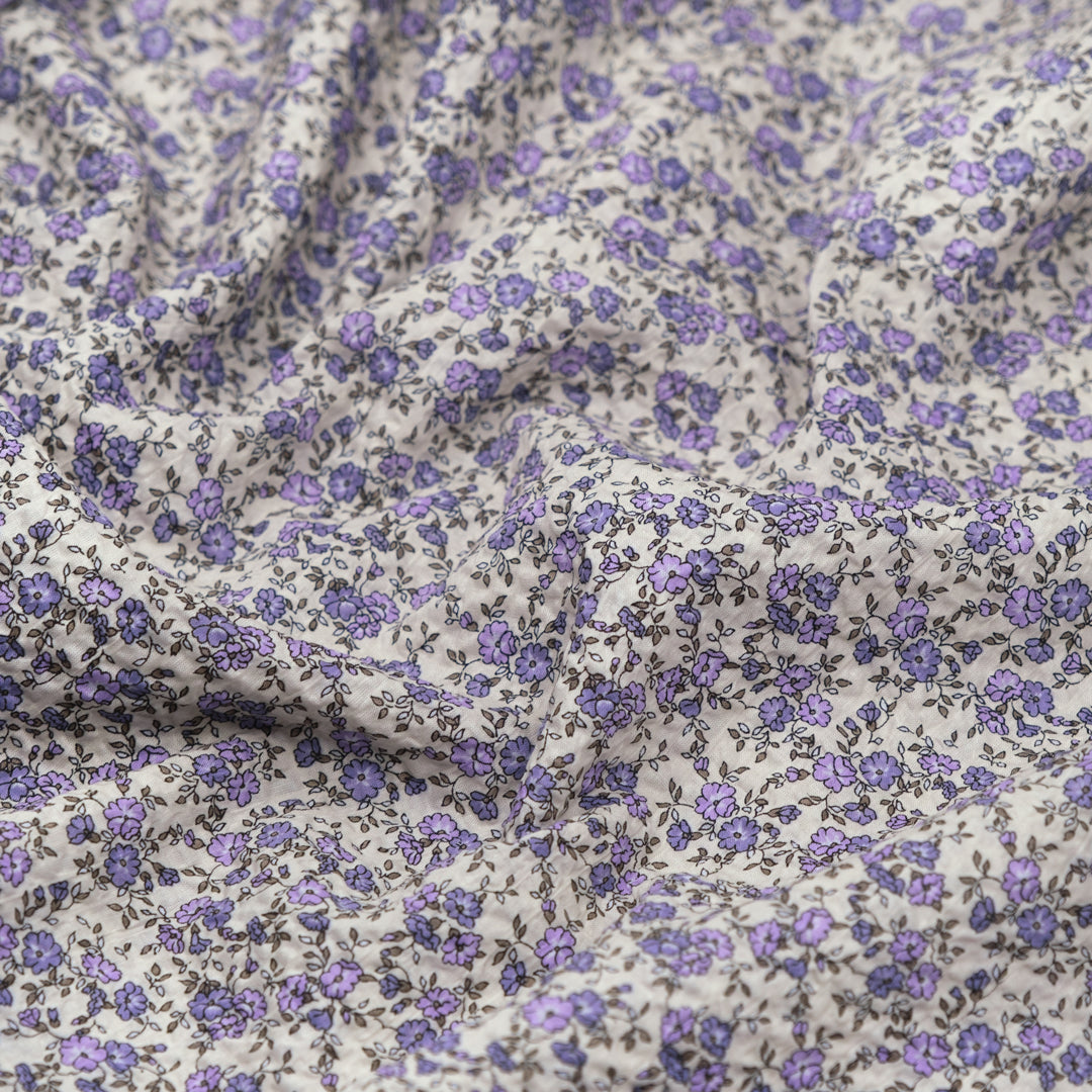 Prairie Floral Crinkle Cotton - Stone/Periwinkle | Blackbird Fabrics