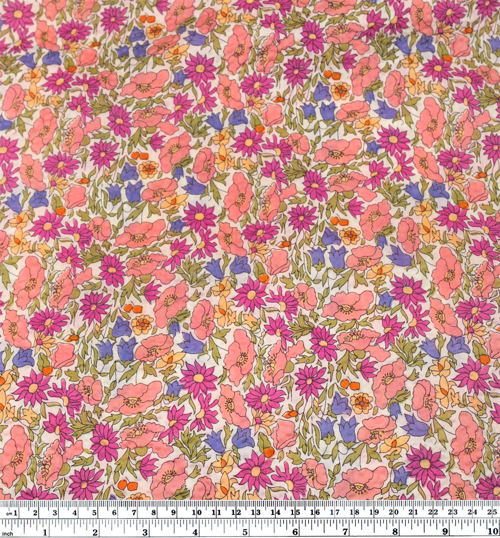 Secret Garden Crinkle Cotton - Ivory/Coral | Blackbird Fabrics