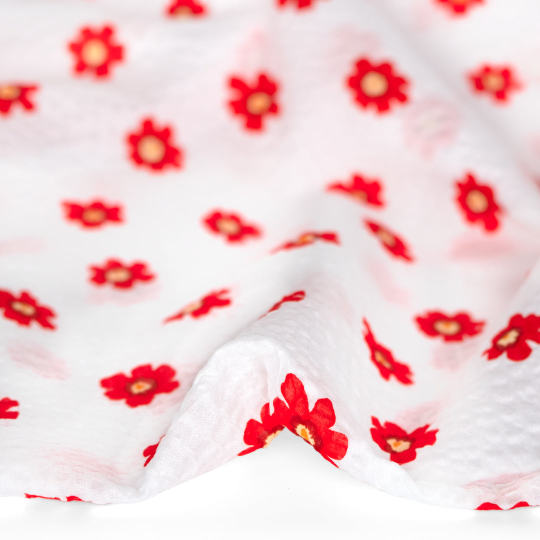 Bloom Print Japanese Crinkle Cotton - White/Crimson | Blackbird Fabrics