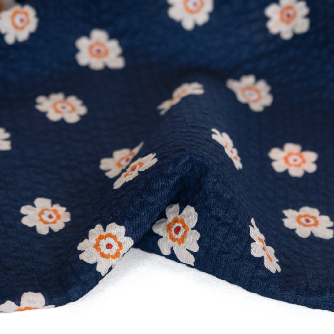 Bloom Print Crinkle Cotton - Navy | Blackbird Fabrics
