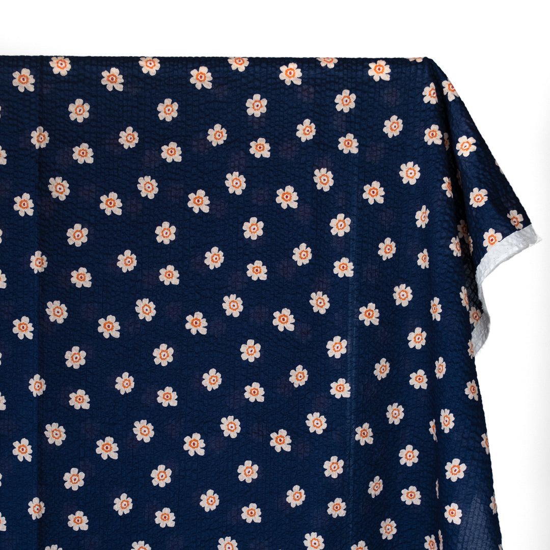 Bloom Print Crinkle Cotton - Navy | Blackbird Fabrics