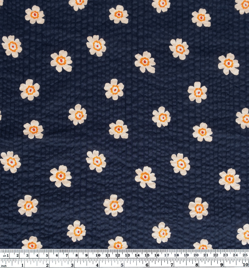 Bloom Print Crinkle Cotton - Navy | Blackbird Fabrics