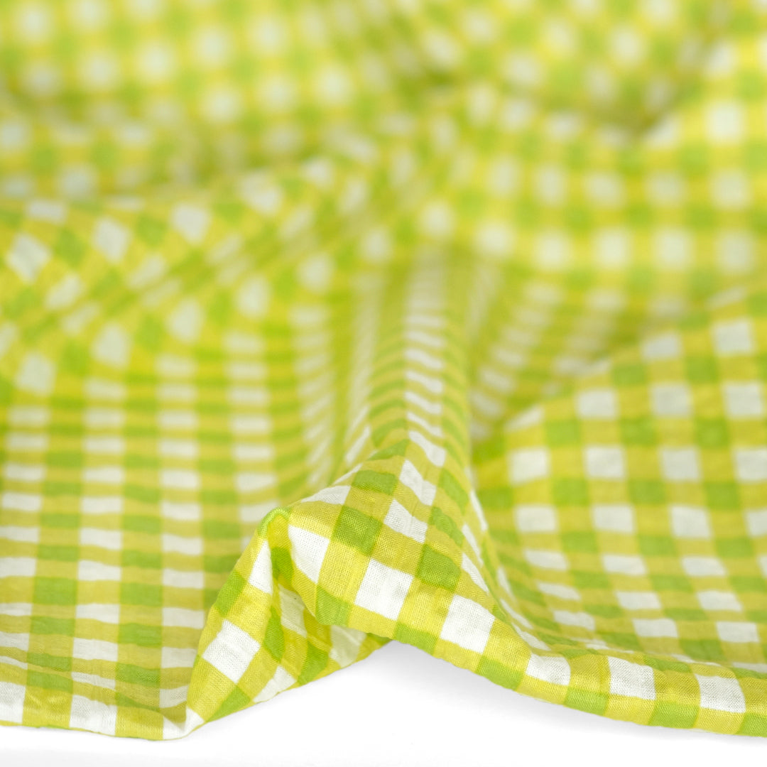 Gingham Crinkle Cotton - Lime/Ivory