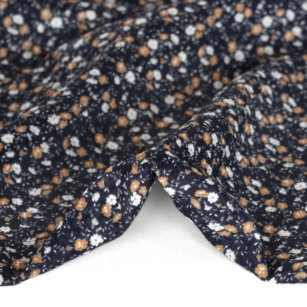 Prairie Floral Crinkle Cotton - Navy/Biscuit/White | Blackbird Fabrics