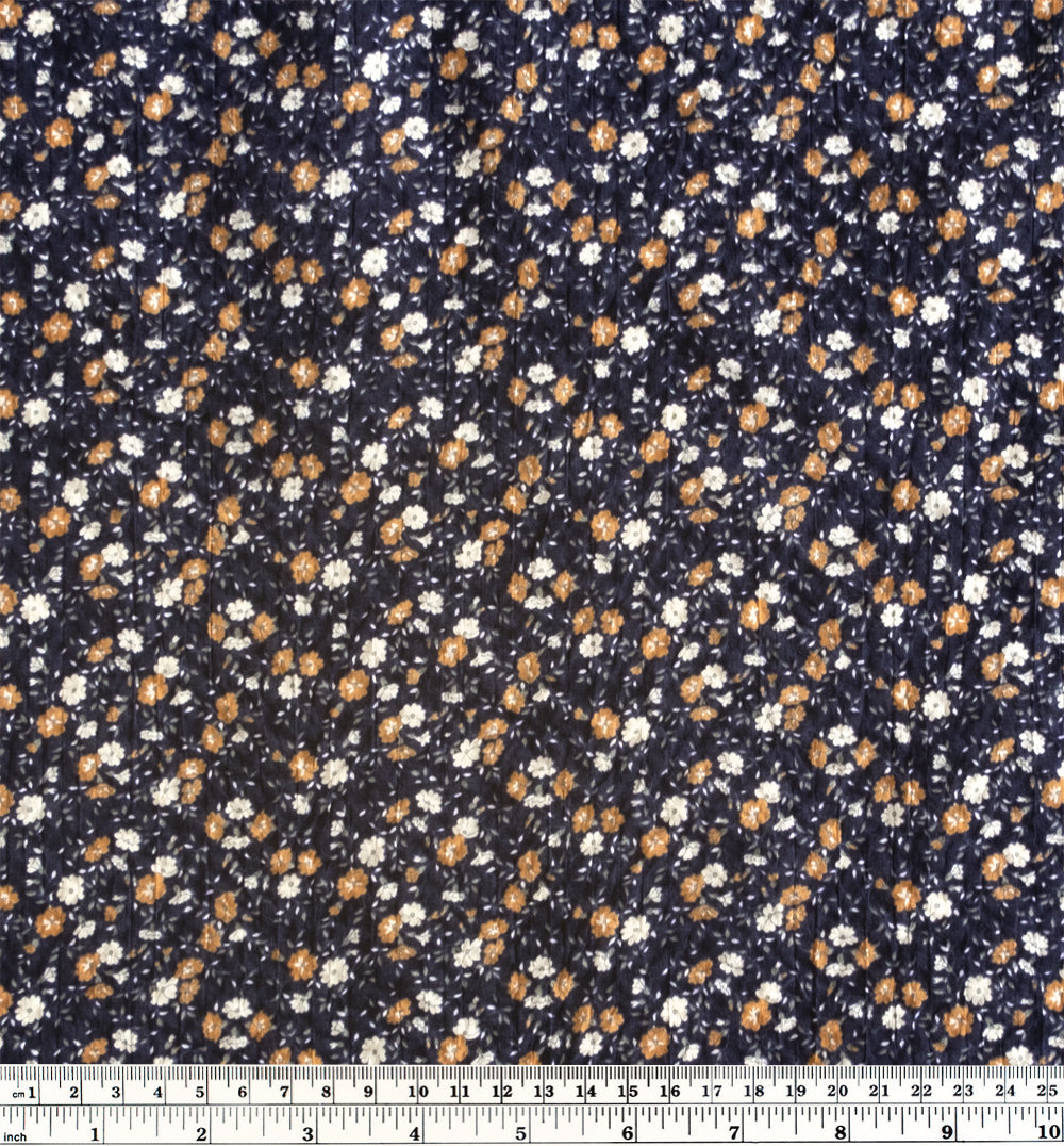 Prairie Floral Crinkle Cotton - Navy/Biscuit/White | Blackbird Fabrics
