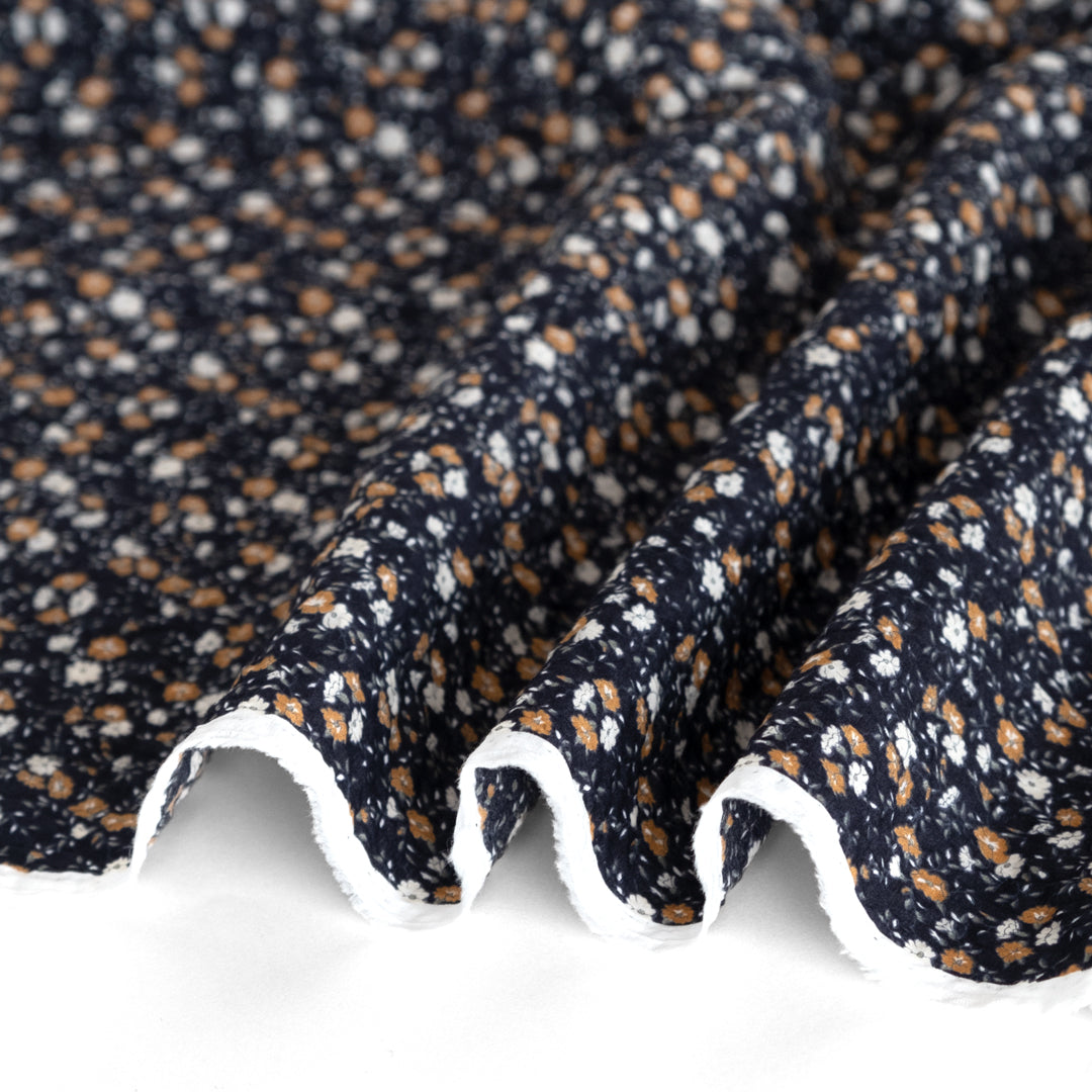 Prairie Floral Crinkle Cotton - Navy/Biscuit/White | Blackbird Fabrics