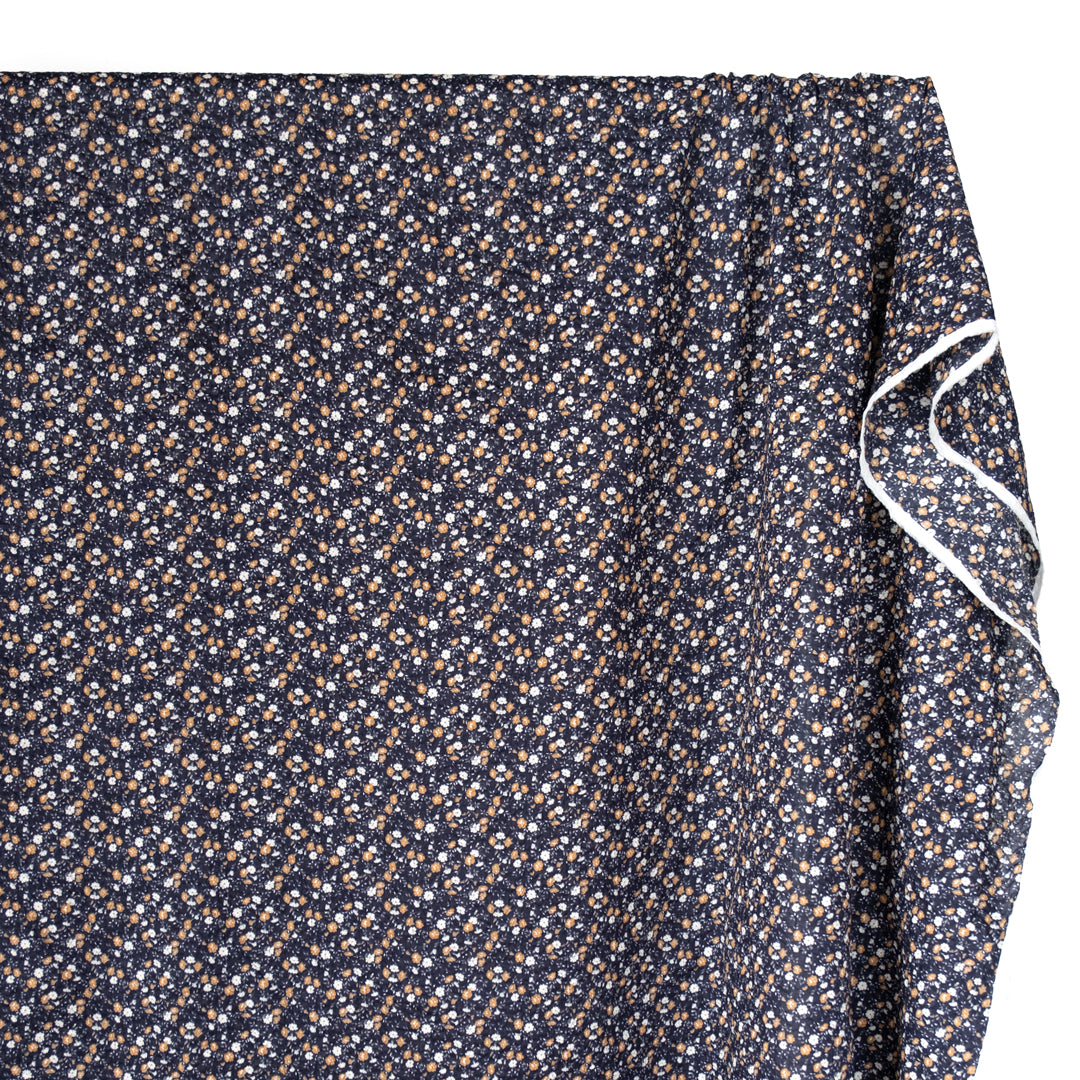 Prairie Floral Crinkle Cotton - Navy/Biscuit/White | Blackbird Fabrics