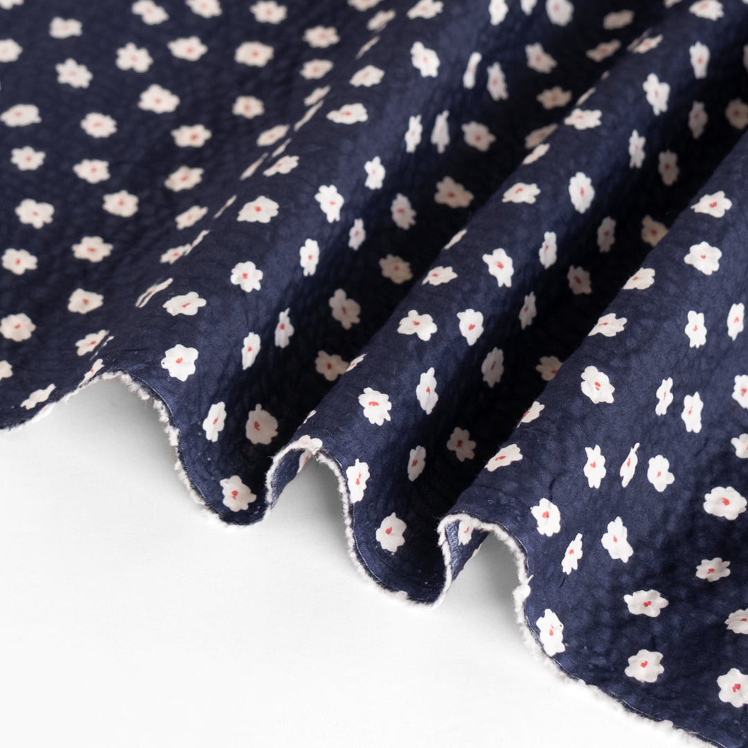 Petite Daisy Crinkle Cotton - Navy/White | Blackbird Fabrics