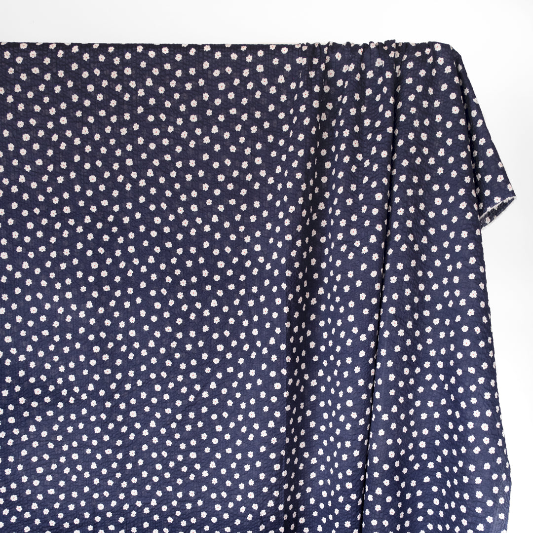 Petite Daisy Crinkle Cotton - Navy/White | Blackbird Fabrics