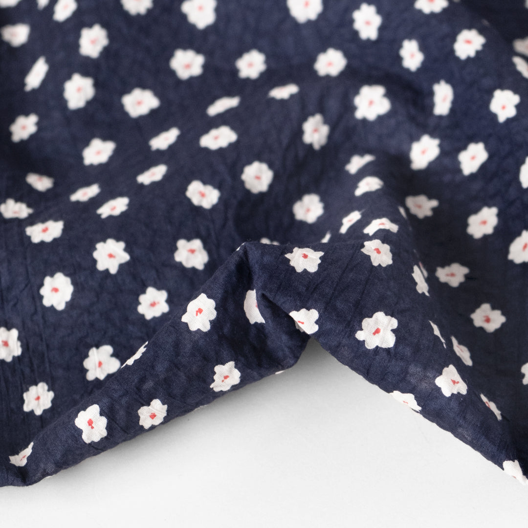 Petite Daisy Crinkle Cotton - Navy/White