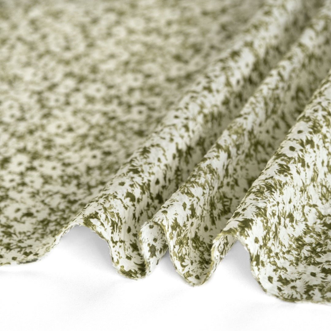 Meadow Crinkle Cotton - Olive/Ecru | Blackbird Fabrics