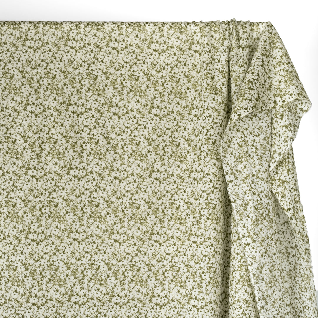 Meadow Crinkle Cotton - Olive/Ecru | Blackbird Fabrics