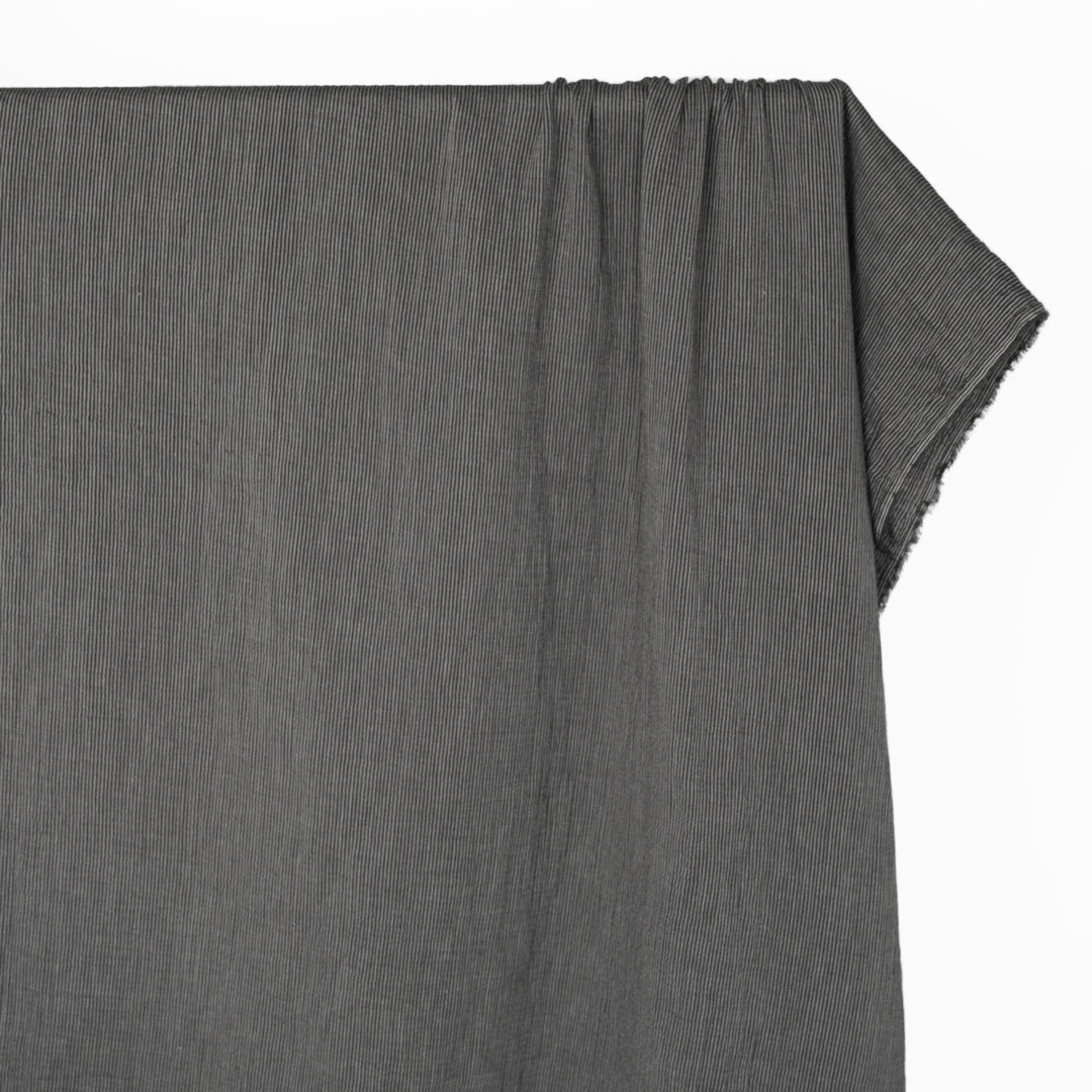 Fine Striped Organic Cotton Double Gauze - Charcoal | Blackbird Fabrics
