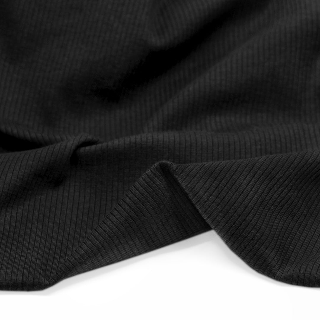 Unwind Bamboo Cotton Rib Knit - Black | Blackbird Fabrics