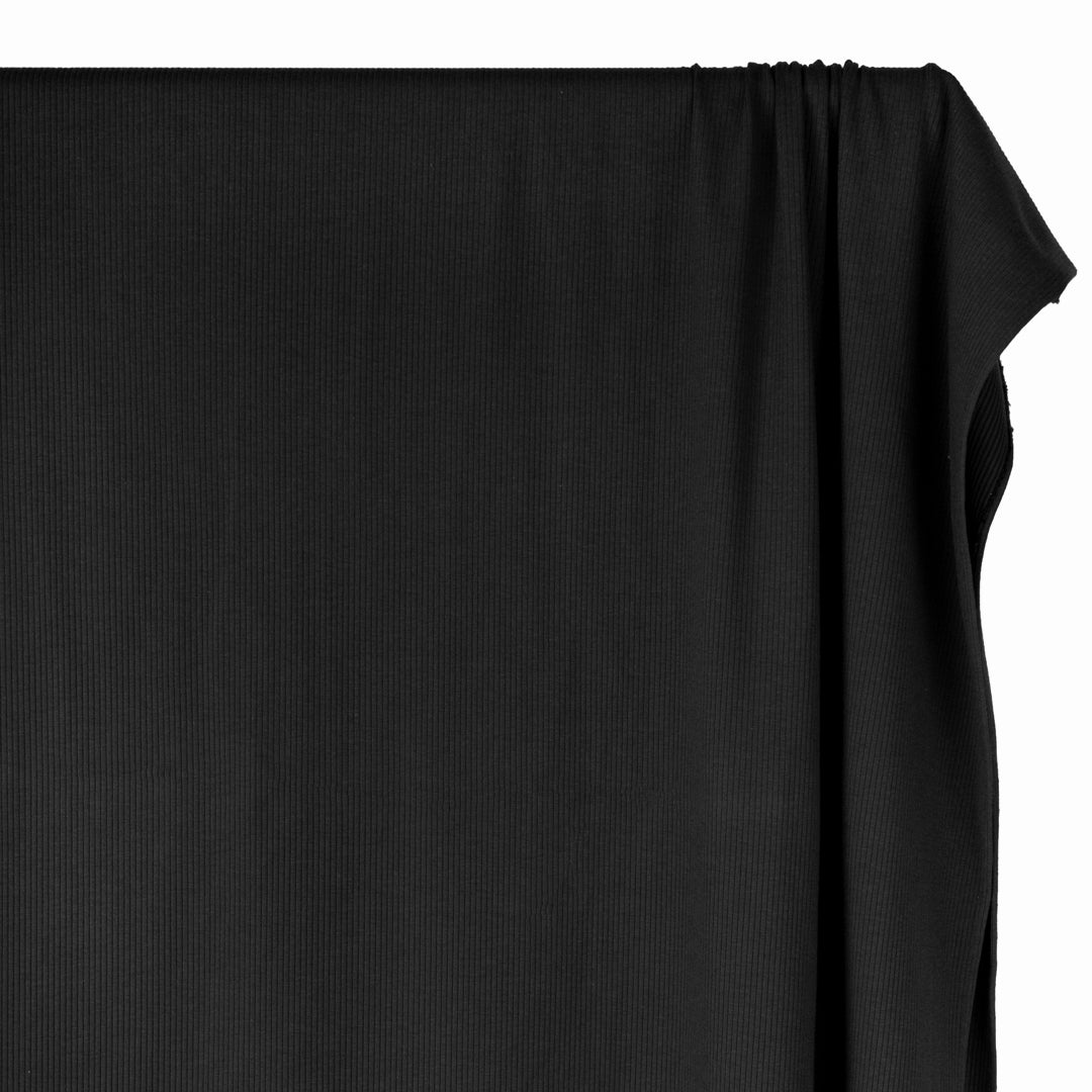 Unwind Bamboo Cotton Rib Knit - Black | Blackbird Fabrics