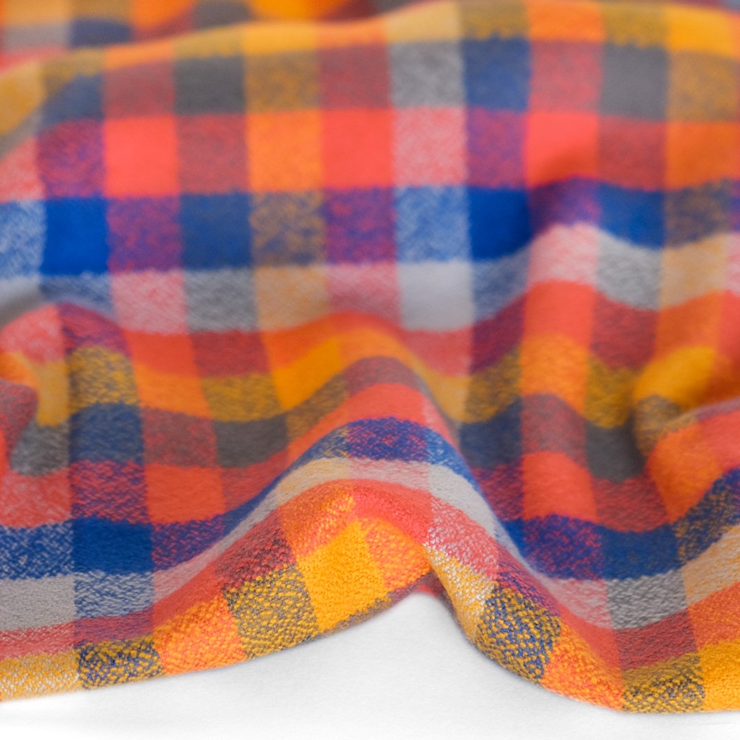 Plaid Cotton Flannel - Cobalt/Orange/Mustard